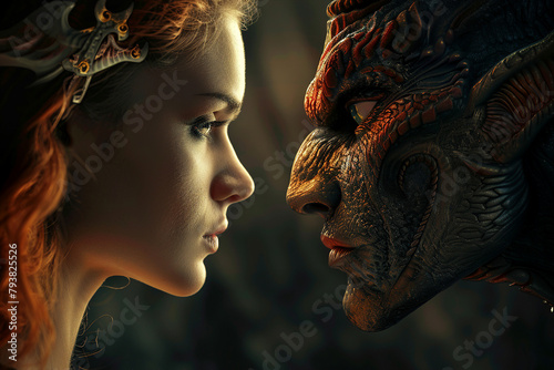 Two devils portrait of mythological characters generative AI photo
