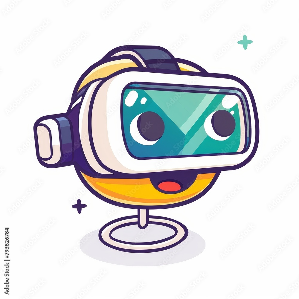Naklejka premium A cartoon character wearing a VR headset and smiling