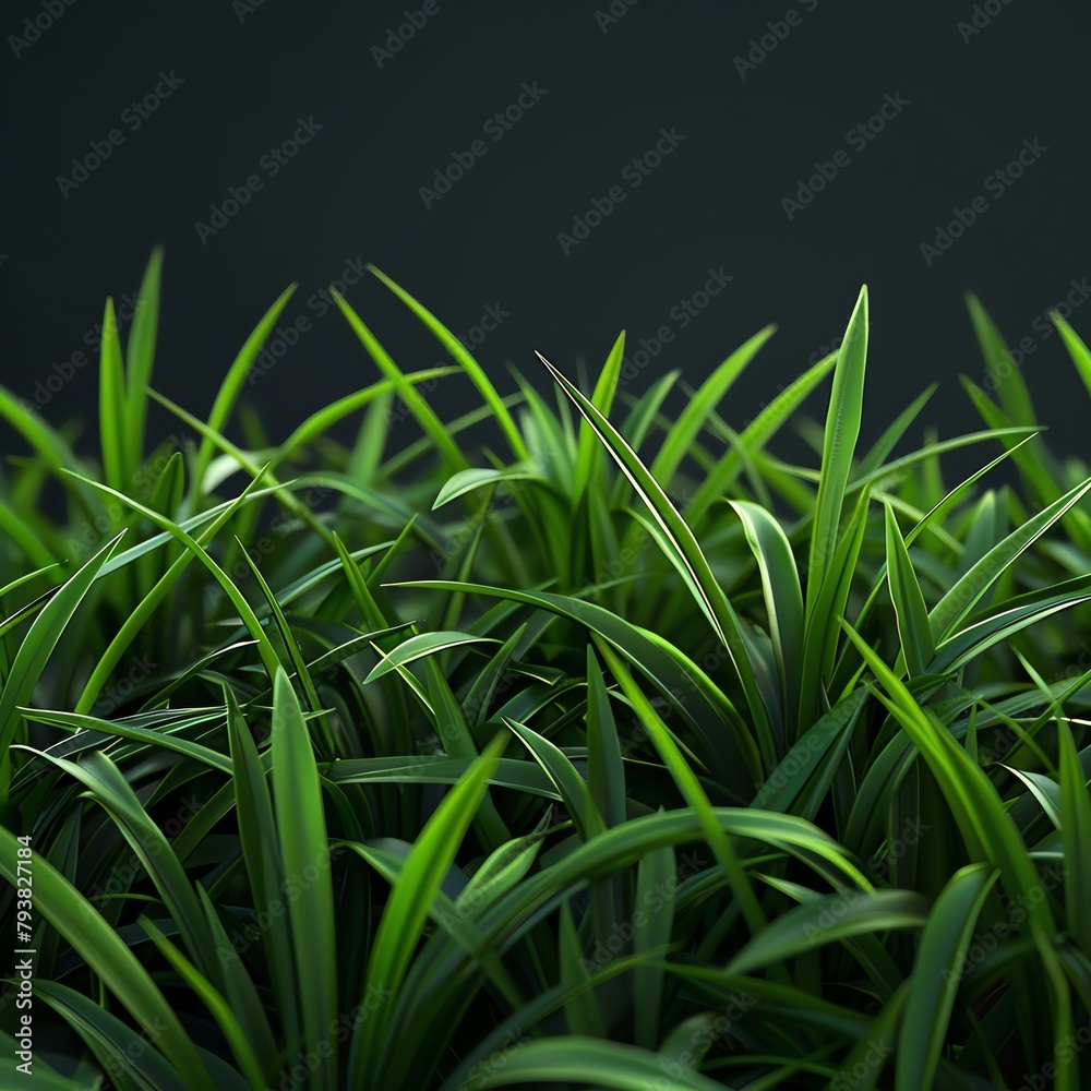 Obraz premium 3D render of a close up green grass texture against a dark background, rendered in Octane, with high resolution photographic quality, insanely detailed and intricate, featuring dramatic lighting, avai