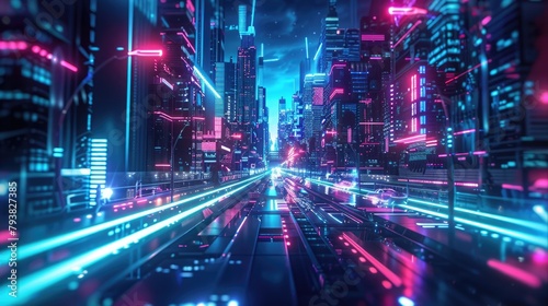 Futuristic cyber city  future technology  flying cars  glowing neon lights  very advanced appearance  lights  speed images