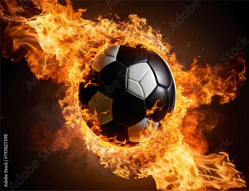 Soccer or foot ball in fire on black background