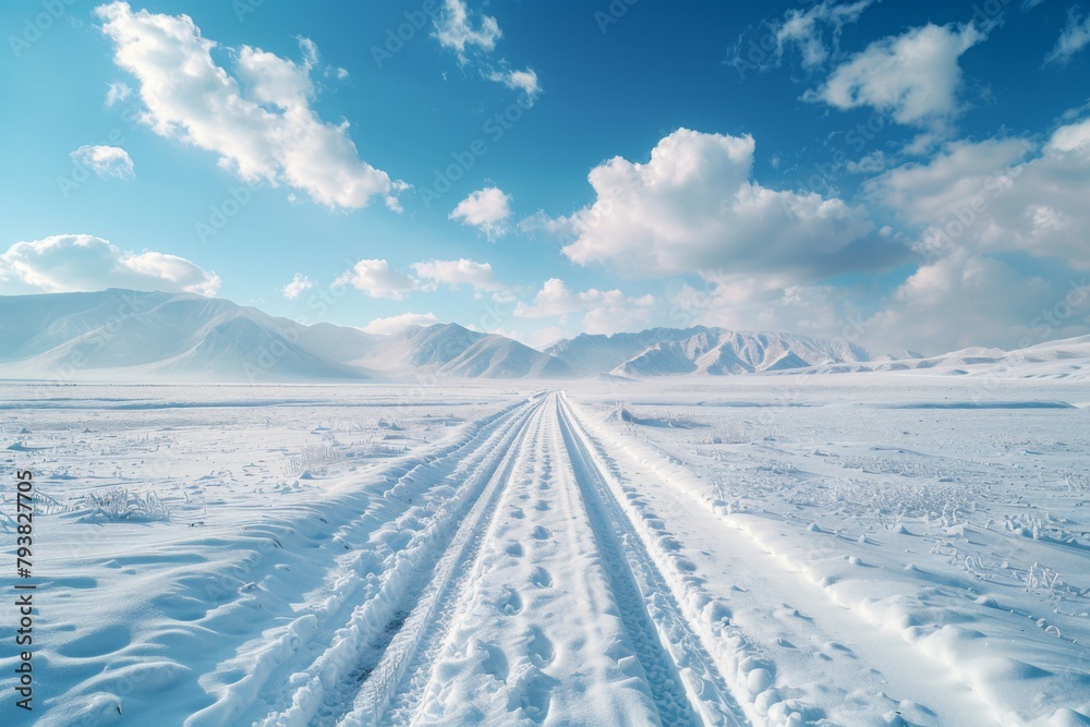 Tire tracks in a snow covered road