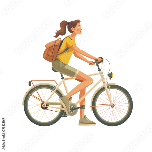 A girl riding a bicycle, a flat illustration isolated on a white background