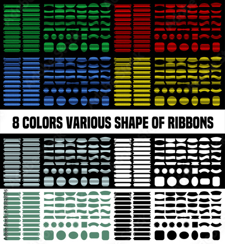 Various Shape of 8 Colors Ribbons bundle, Logo Elements, Graphics resource of design