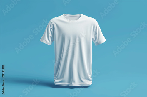 Blank white t-shirt, front isolated on blue background