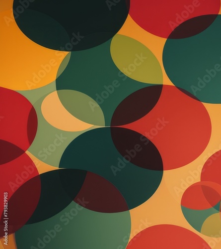 A retro pattern with circles and geometric shapes  in bold colors like reds  yellows  greens  blues  and browns