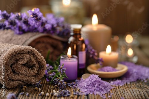 Tranquil Spa Ambiance with Candles  Flowers  and Towels