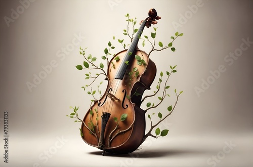 a cello from which branches and leaves are growing