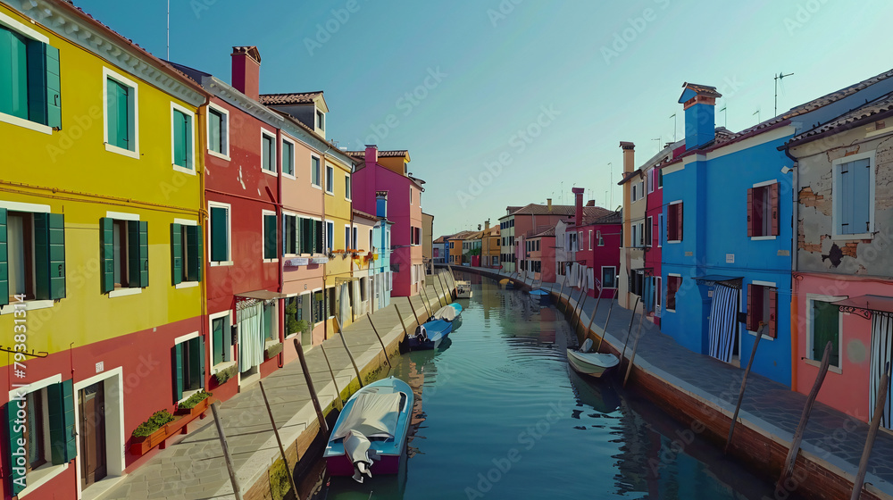 Colorful houses on the canal in Burano island Venice I