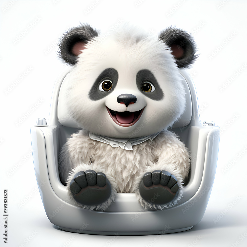 3D Render of a cute panda sitting in a baby car 3D Render of a cute panda sitting in a baby car