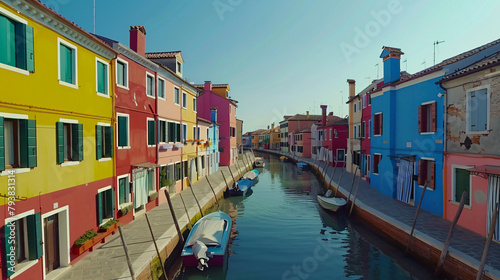 Colorful houses on the canal in Burano island Venice I © Cedar
