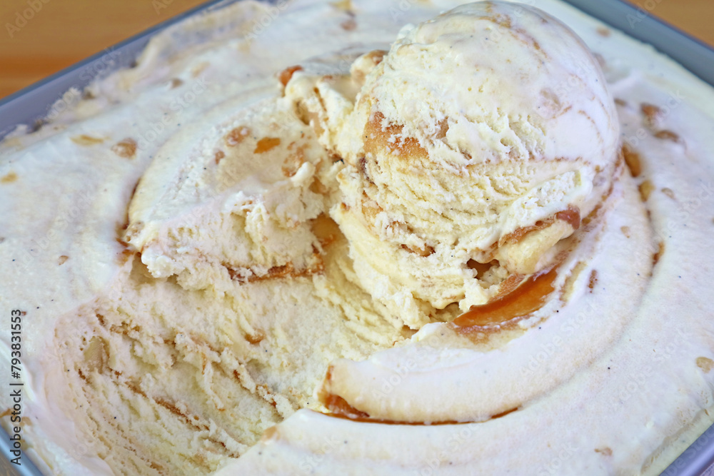 Closeup of Mouthwatering Salted Caramel Macadamia Nut Ice Cream Closeup of Mouthwatering Salted Caramel Macadamia Nut Ice Cream
