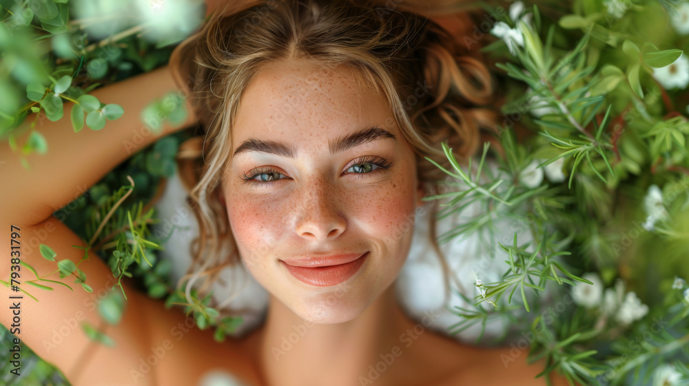 Serene Woman Surrounded by Greenery Serene Woman Surrounded by Greenery
