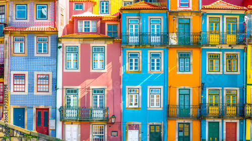 Colorful houses with traditional Portuguese glazed 