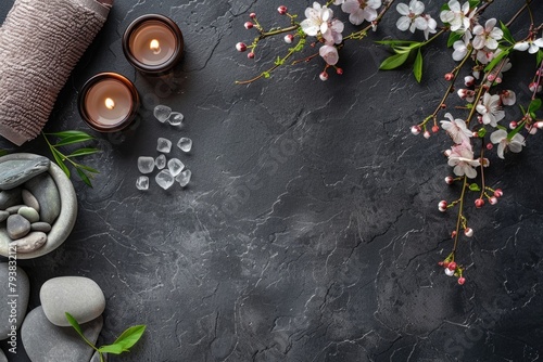 Serene Spa Setting with Cherry Blossoms and Himalayan Salt