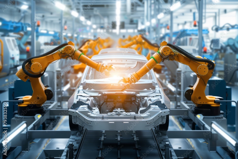 Robot-Assisted Car Assembly Line in Factory