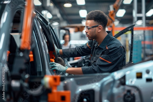 Man Working on Car in Factory