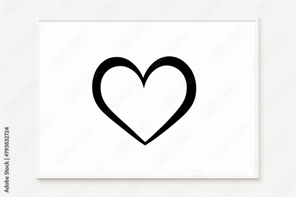 Black heart icon in white frame. Heart black line sign. Heart shaped black line Black heart icon in white frame. Heart black line sign. Heart shaped black line