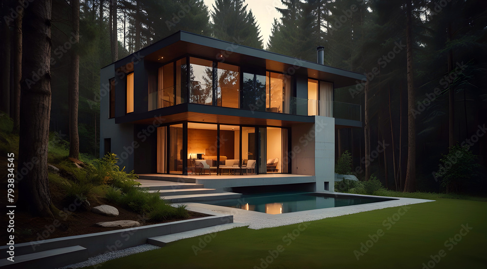 Fototapeta premium villa with modern design inside a forest