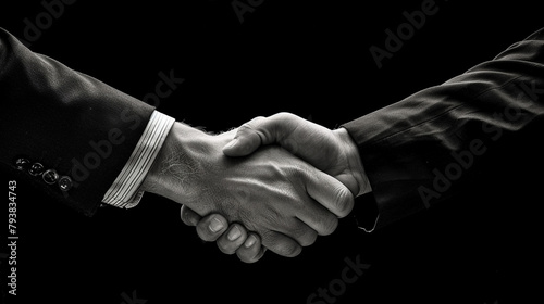 Handshake Gesture Two hands clasped together in a firm handshake symbolizing agreement partnership or mutual respect in a professional or social context. photo