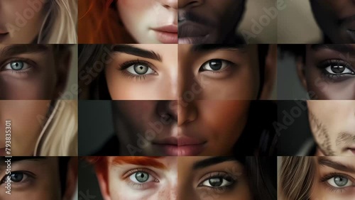 Human male faces composition timelapse. Diversity and uniqueness concept. Close up on faces looking into the camera