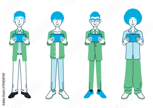 タブレット端末を持つ男性のイラストセット