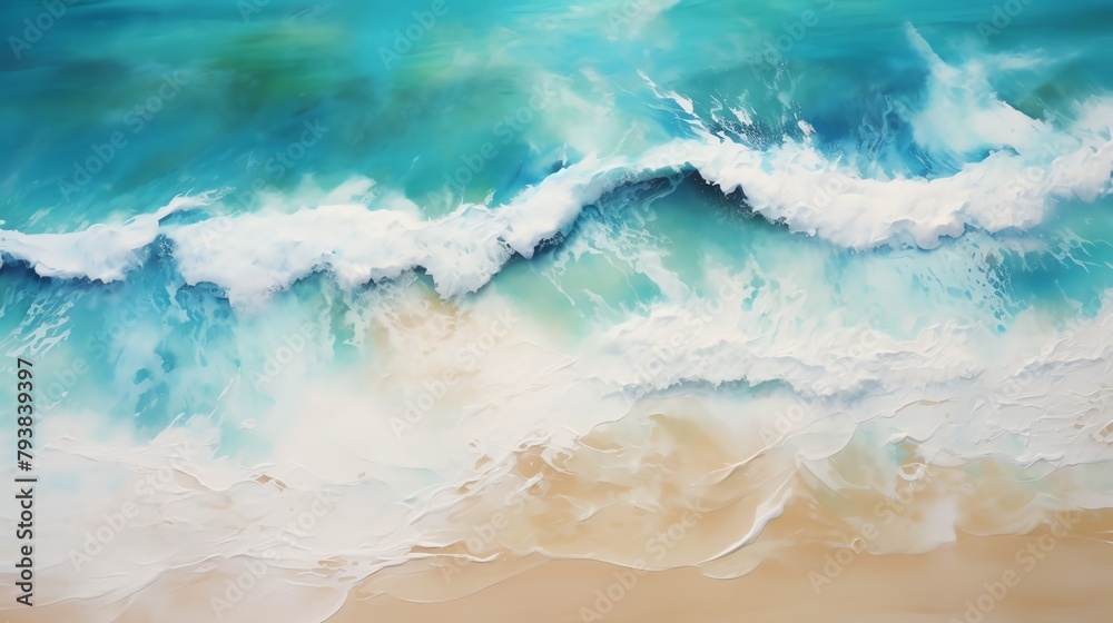 Delight in a birds-eye view of a marble ocean wave crashing onto a sandy beach, capturing a refreshing moment frozen in time Traditional Art Medium, Delight in a birds-eye view of a marble ocean wave crashing onto a sandy beach, capturing a refreshing moment frozen in time Traditional Art Medium,