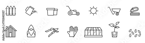 Line icons about gardening on transparent background.