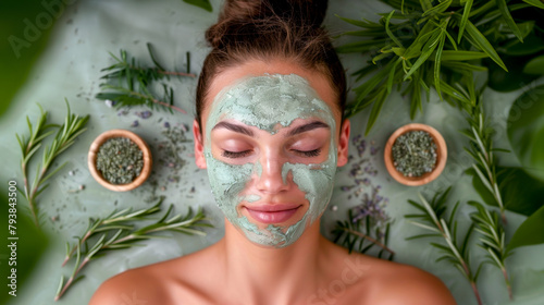 Woman Laying Down With Face Mask On photo