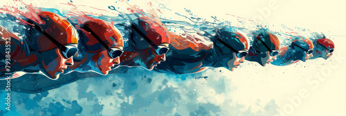 Swimming sport illustration. Male swimmers and splash water, banner for swimming competition