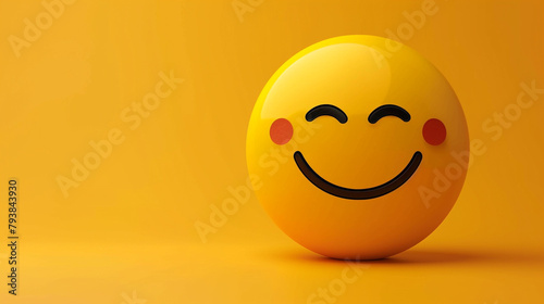 Smiling Emoji A bright yellow smiling emoji with rosy cheeks and a wide grin radiating happiness and positivity in its cheerful expression.