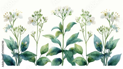 Floral flower inflorescence of blooming anise plant. Wild field flower. Illustration of delicate wildflowers isolated on white. photo