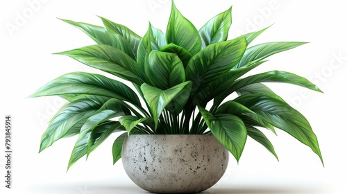 Green upright leaves on a potted houseplant. Houseplant natural decoration with long leaves. Flat modern illustration isolated on white.