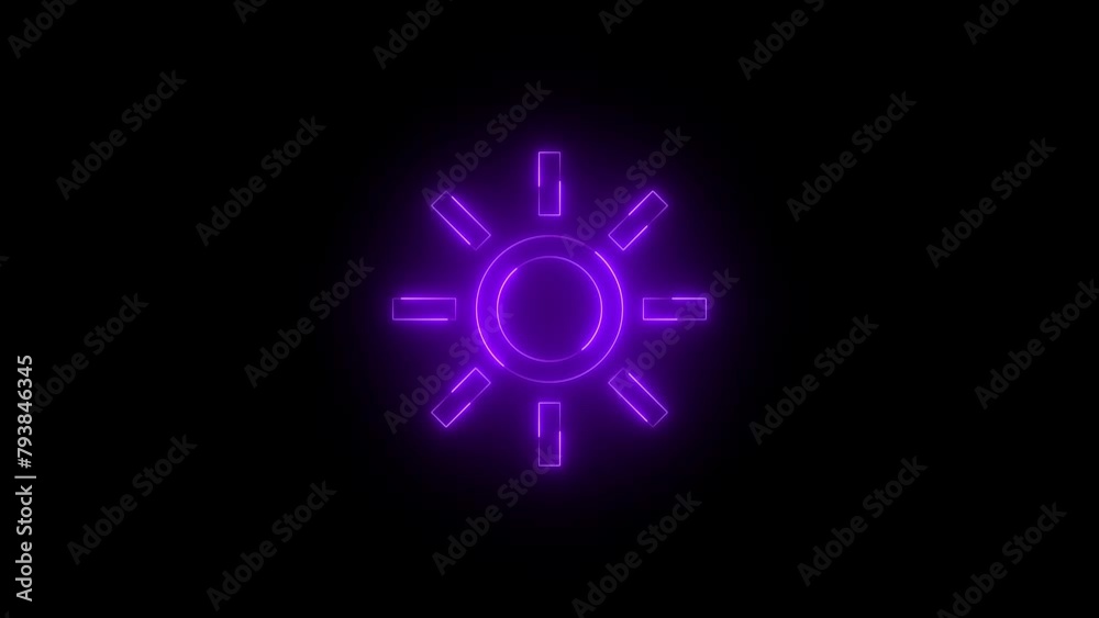 Neon glowing purple color brightness icon on black background animation Neon glowing purple color brightness icon on black background animation
