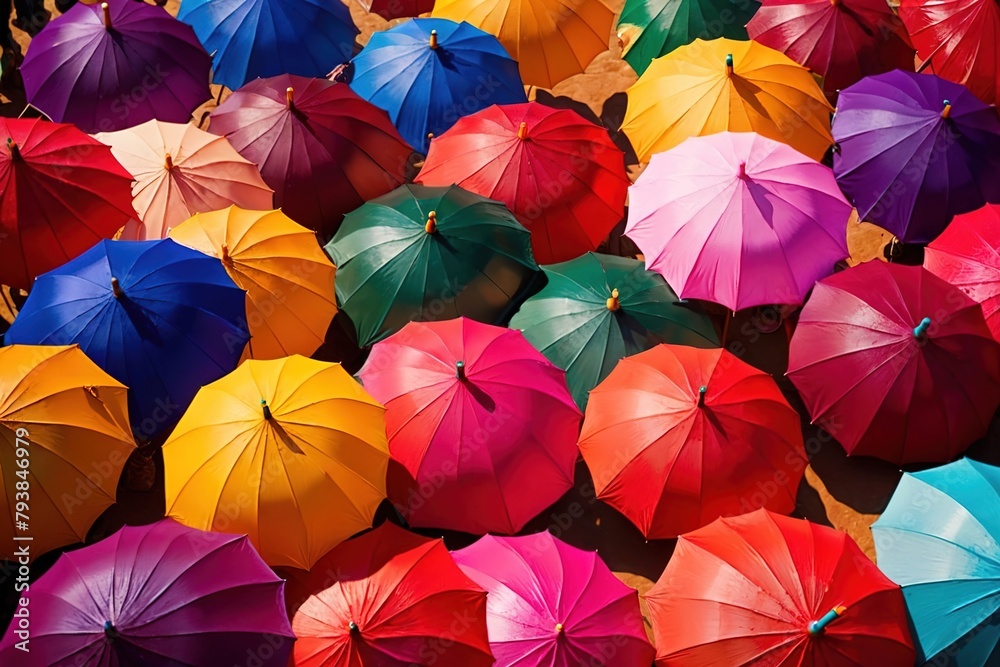 Colorful assorted umbrellas, showing diversity and choice in rainbow pattern