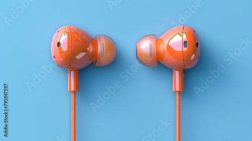 A flat modern illustration of a wired corded earbud. Small earphones, earphones with a cord. American and global telephones with cords. Sound device, technology, earphones. photo