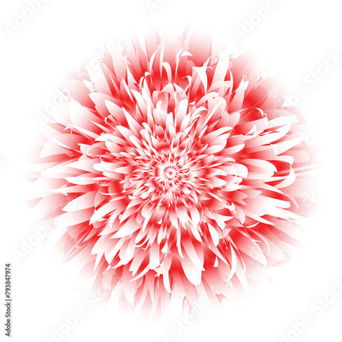 A graphic design of a flower resembling a dahlia or chrysanthemum, with multiple layers of petals. A vibrant gradient of colors, the petals are intricately arranged in a circular, symmetrical pattern