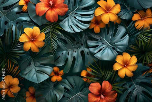Colorful botanical background 3D illustration