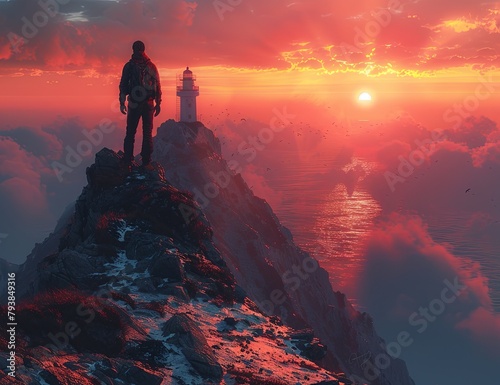 man standing on the rock at sunrise