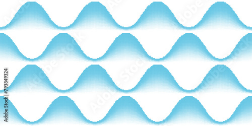 Blue half tone water waves on white background seamless pattern. Computer game flat 16bit bg. Sea or ocean seamless texture. Vector illustration in retro style. photo