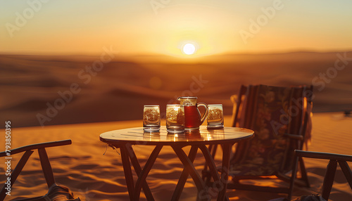 tea glasses over the table, relacing mood, tea in the desert