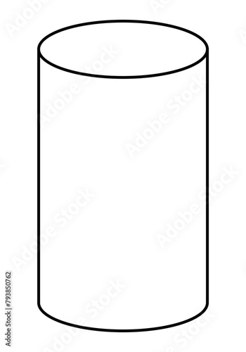 circular right cylinder shape, black and white vector illustration
