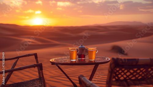 tea glasses over the table, relacing mood, tea in the desert photo