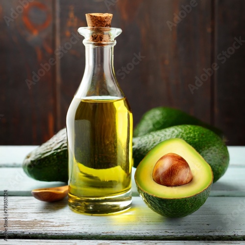 Nutrient Rich: Ripe Avocados Accompanied by Freshly Pressed Oil for Flavorful Enjoyment