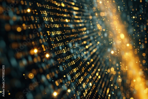 Background of digital binary code, program code, blurred abstract technological background of a software developer and computer script, business analytics, modern technologies.