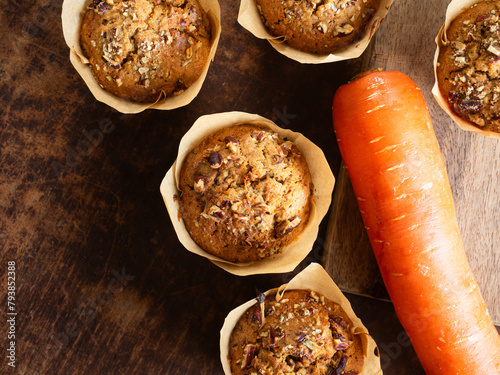 top view carrot cake muffins with pecans
