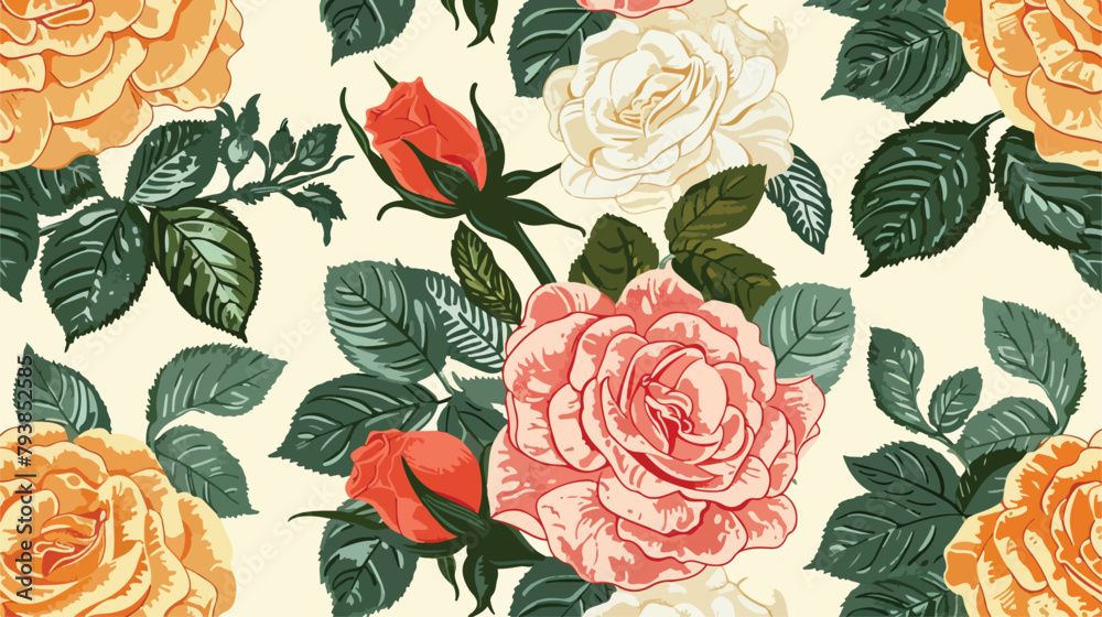 Beautiful detailed pionshaped rose seamless pattern.