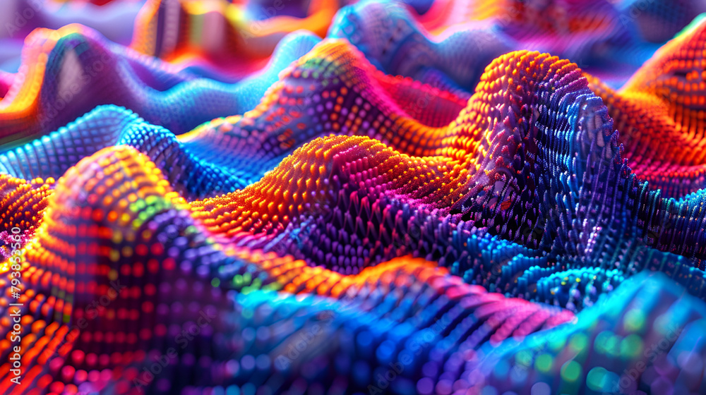 3d rendering of abstract digital wave particles with depth of field and bokeh effect. Futuristic shape with depth of field and bokeh, Colorful extotic background. Abstract tropical wallpaper