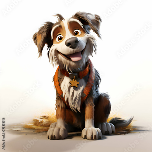 dog with a collar on a white background. 3d illustration.