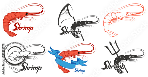 shrimp isolated on white background, hand drawn seafood, vector prawns shrimp, shrimp logo, vector artwork